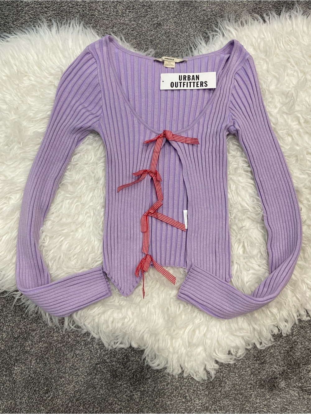 Kimchi Blue Lavender Ribbed Tie-Front Long Sleeve Top by UO